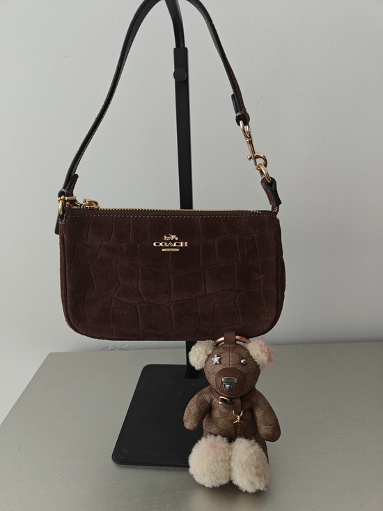 Coach Handbags - COACH Brown Suede Croc-Embossed Mini Shoulder Bag